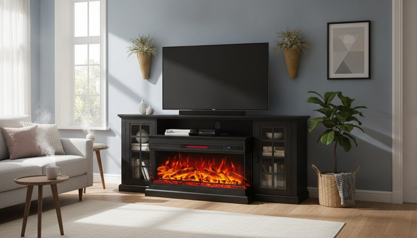 75-Inch TV Stand with 3-Sided Glass Electric Fireplace