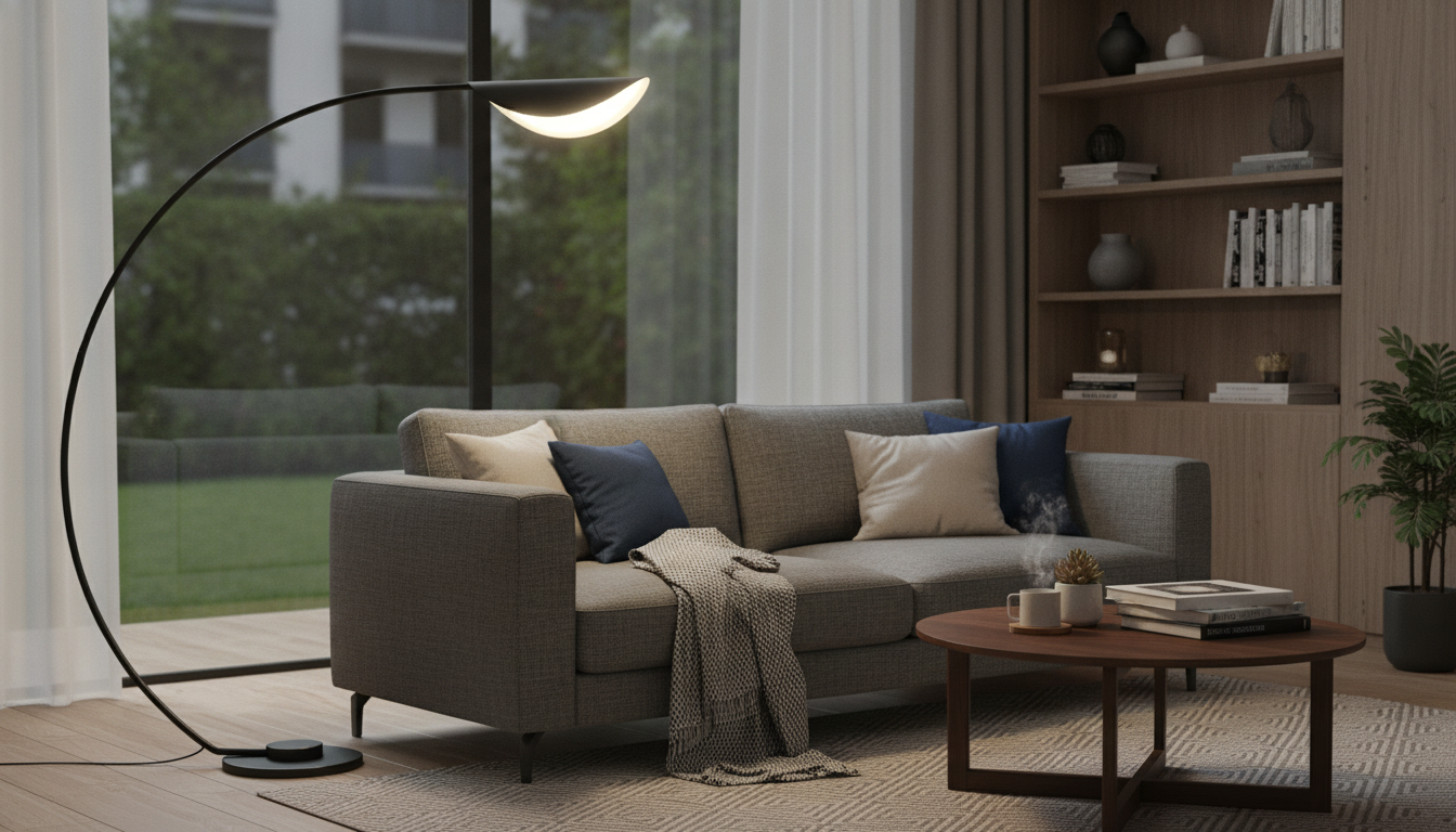 Black Arc LED Fish Floor Lamp for Living Room & Bedroom