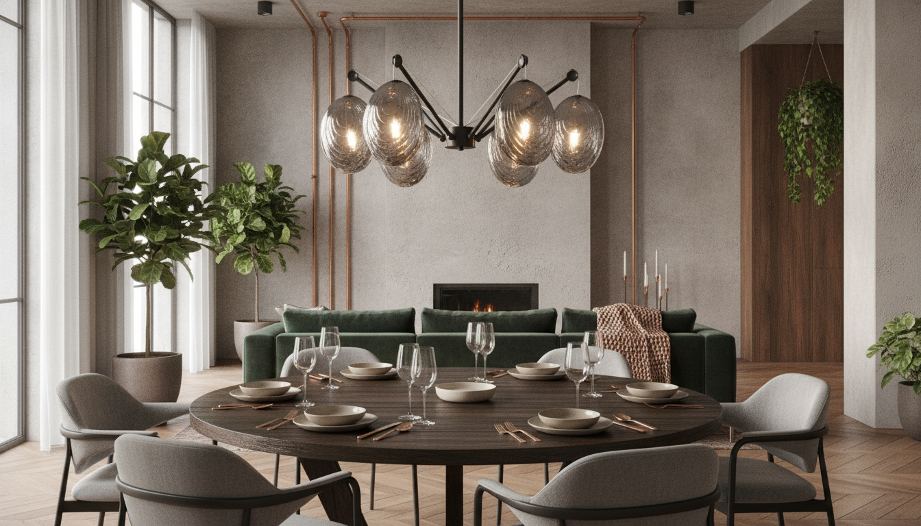 Copper & Glass Postmodern Chandelier: Luxe Room Anchor